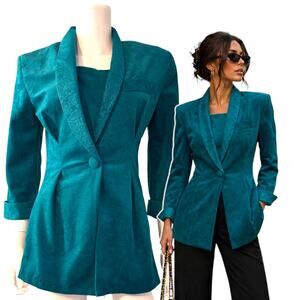 Vintage Stash Teal Baroque Blazer Size M/L Jacket Modesty Panel Avant Garde Glam